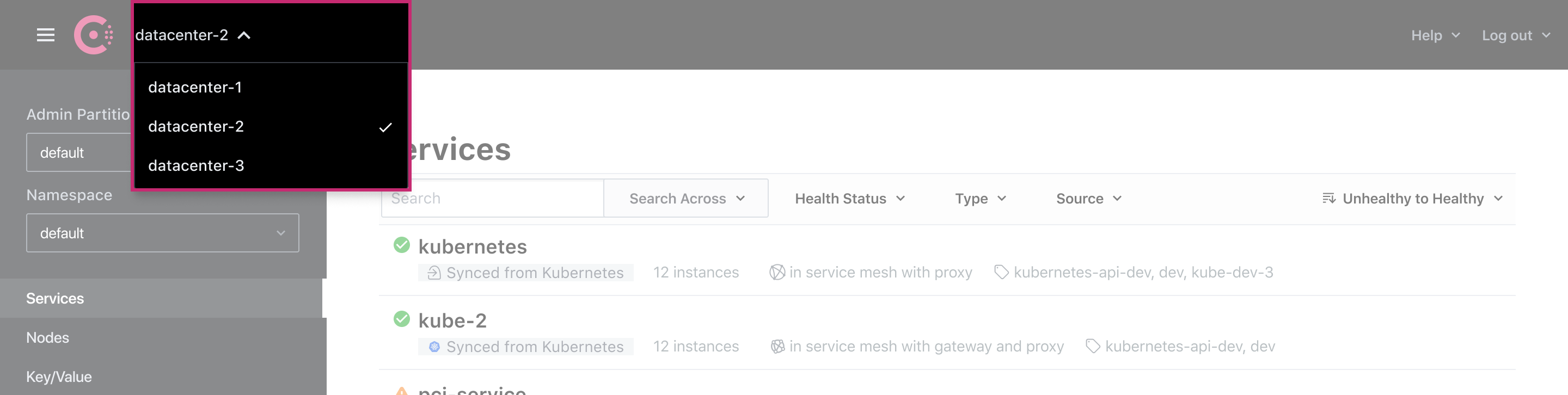 Consul Datacenter Dropdown